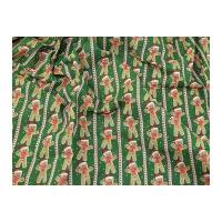 Christmas Gingerbread Man Stripe Print Polycotton Dress Fabric Green