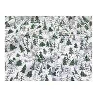 Christmas Trees Print Polycotton Dress Fabric White Green