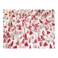 Christmas Trees Print Polycotton Dress Fabric White Red
