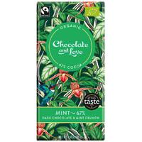 chocolate love organic fairtrade mint 67 dark chocolate bar 80g