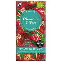 Chocolate & Love Organic & Fairtrade Creamy 55% Dark with Cacao Nibs Chocolate Bar - 80g