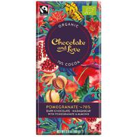Chocolate & Love Organic & Fairtrade Pomegranate & Almond 70% Dark Chocolate Bar - 80g