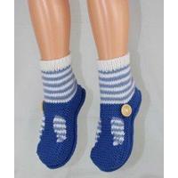 Childrens Stripe Sock T Bar Sandal Slippers by MadMonkeyKnits (1041) - Digital Version