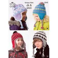 childrens unisex hats in king cole dk and aran 3345