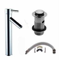 Chrome High Quality Bathroom 30cm Tall Tap with Slotted Waste Set