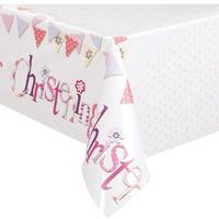 Christening Pink Bunting Plastic Table Cover