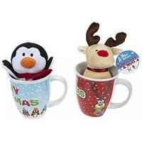 Christmas Plush In 14oz Mug Set Of 2 Assorted