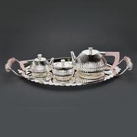 Chased Tea Set with Rose Quartz