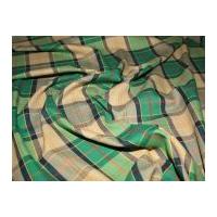 Check Polyester & Cotton Dress Fabric Green & Navy Blue