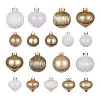 Champagne White & Clear Glass Assorted Baubles Pack of 18
