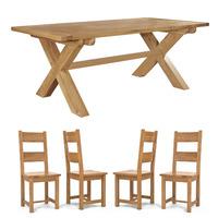 Chiltern 210cm Fixed Cross Leg Table & 8 Dining Chairs (Brown Roll Back Chairs)