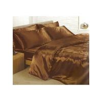 Chocolate Satin Super King Duvet Cover, Fitted Sheet and 4 Pillowcases Bedding Set