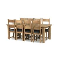 Chiltern Grand Oak Ext. Table 2200-2700mm & 8 or 10 Chairs - Timber or Faux Leather Seats (10 Faux Leather Chairs)