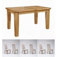 Chiltern Grand Oak Extending Dining Table 1400-1800mm & 4 or 6 Tivoli Oak Rollback Chairs (4 Beige Chairs)