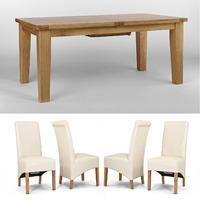 Chiltern Grand Oak Extending Dining Table 1800-2300mm + 6 or 8 Sherwood Oak Cream Roll Back Dining Chairs (Table + 6 Chairs)