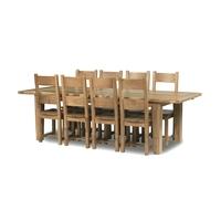 Chiltern Grand Oak Extending Dining Table 2200-2700mm & 8 or 10 Dining Chairs - Timber or Faux Leather Seats (Table & 8 Faux Leather Chairs)
