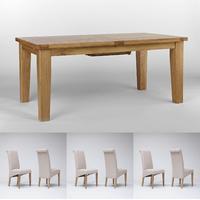 Chiltern Grand Oak Extending Dining Table 1800-2300mm & 6 or 8 Tivoli Oak Rollback Chairs (6 Beige Chairs)