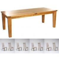 Chiltern Grand Oak Extending Dining Table 2200-2700mm & 8 or 10 Tivoli Oak Rollback Chairs (8 Blue Chairs)