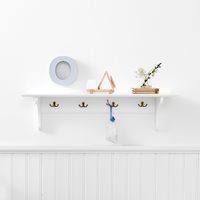 childrens storage shelf with hooks in white