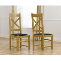 cheshire solid oak and brown leather dining chairs pair