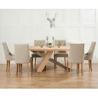 chateau 180cm oak and metal dining table with beige pacific fabric cha ...