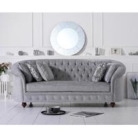 chloe chesterfield grey plush fabric three seater sofa