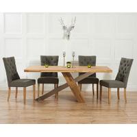 Chateau 195cm Oak and Metal Dining Table with Anais Fabric Chairs