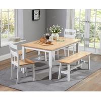 Chiltern 150cm Oak and White Dining Table Set with Benches and Chairs