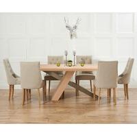 chateau 195cm oak and metal dining table with pacific fabric chairs