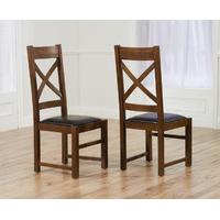 Cheshire Dark Solid Oak and Brown Leather Dining Chairs (Pair)