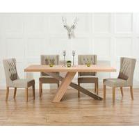 Chateau 195cm Oak and Metal Dining Table with Safia Fabric Chairs