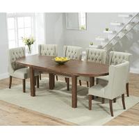 Chelsea Dark Oak Extending Dining Table with Safia Fabric Dark Oak Leg Chairs