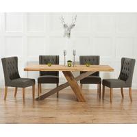 Chateau 195cm Oak and Metal Dining Table with Charcoal Grey Safia Fabric Chairs