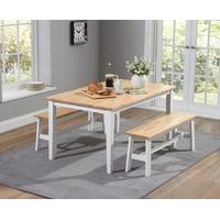 Chiltern 150cm Oak and White Dining Table Set with Benches