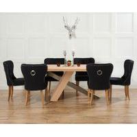 chateau 225cm oak and metal dining table with knightsbridge fabric cha ...