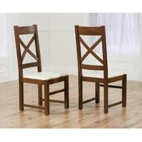Cheshire Dark Solid Oak and Cream Leather Dining Chairs (Pair)