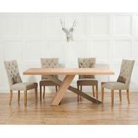 chateau 180cm oak and metal dining table with anais fabric chairs