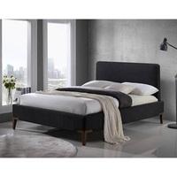 Chile Modern Fabric Bed In Black With Wooden Legs