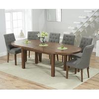 Chelsea Dark Oak Extending Dining Table with Pacific Fabric Dark Oak Leg Chairs