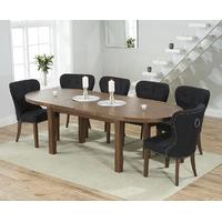 Chelsea Dark Oak Extending Dining Table with Knightsbridge Fabric Dark Oak Leg Chairs