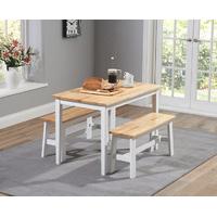 chiltern 115cm oak and white dining table set with benches