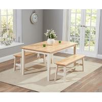 Chiltern 150cm Oak and Cream Dining Set with Benches