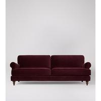 chiswick three seater sofa in bordeaux deep velvet dark beech feet