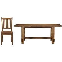 Charltons Industrial Reclaimed Pine Dining Set with 4 Wooden Seat Chairs