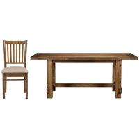 Charltons Industrial Reclaimed Pine Dining Set with 4 Fabric Seat Chairs