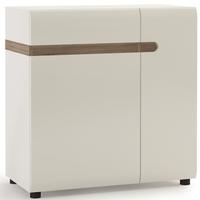 Chelsea White High Gloss Sideboard with Truffle Oak Trim - Wide 2 Door 1 Drawer