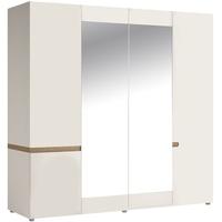 Chelsea White High Gloss Wardrobe with Mirror and Truffle Oak Trim - 4 Door