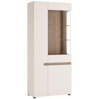 Chelsea White Gloss Glazed Display Unit with Truffle Oak Trim - Tall Wide Left Hand Door