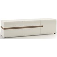 chelsea white high gloss tv unit with truffle oak trim wide 3 door