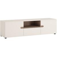 chelsea white high gloss tv unit with truffle oak trim wide